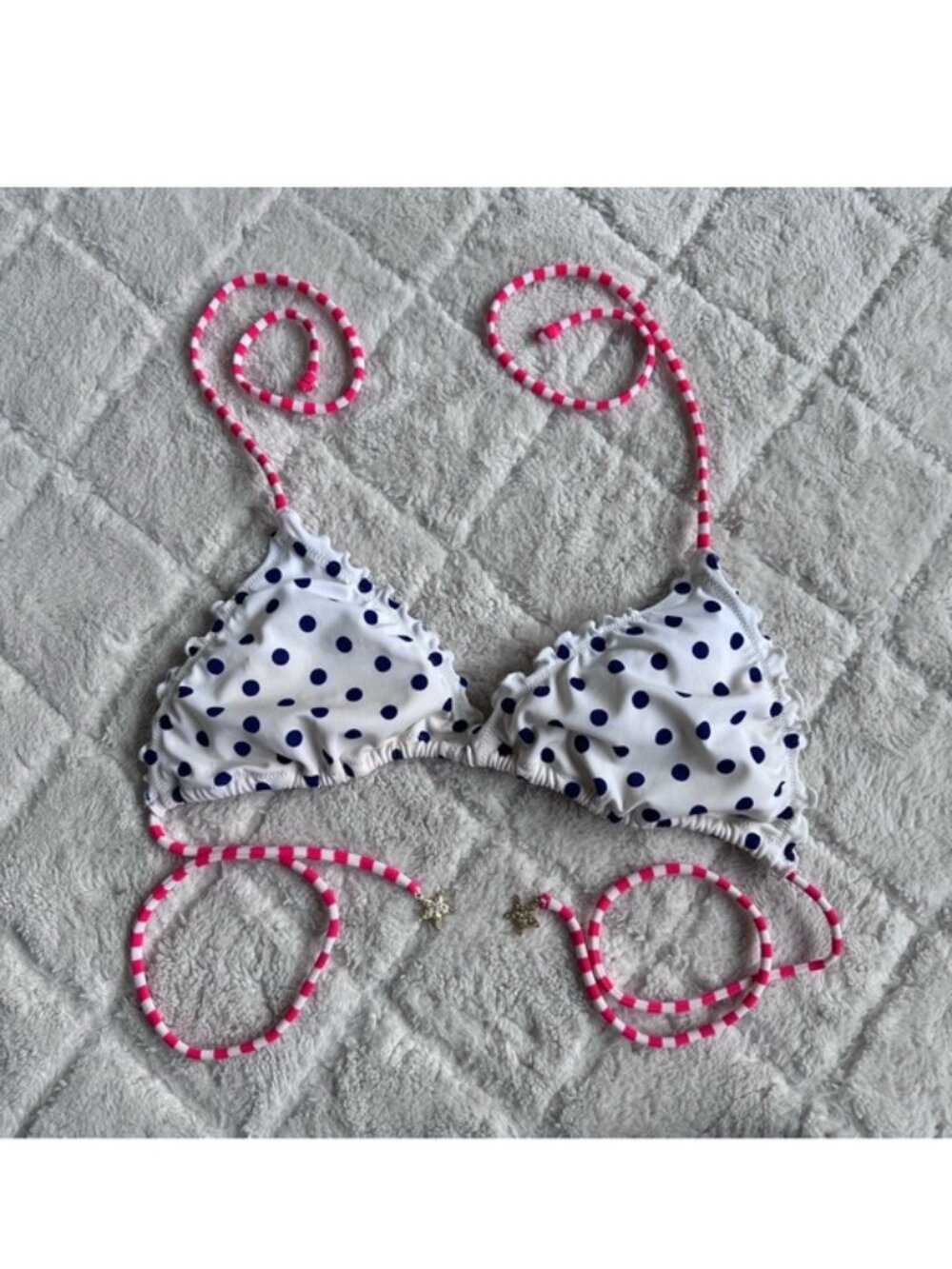 Victoria's Secret | White and Navy Polka dot Triangle Bikini Top | Size Large